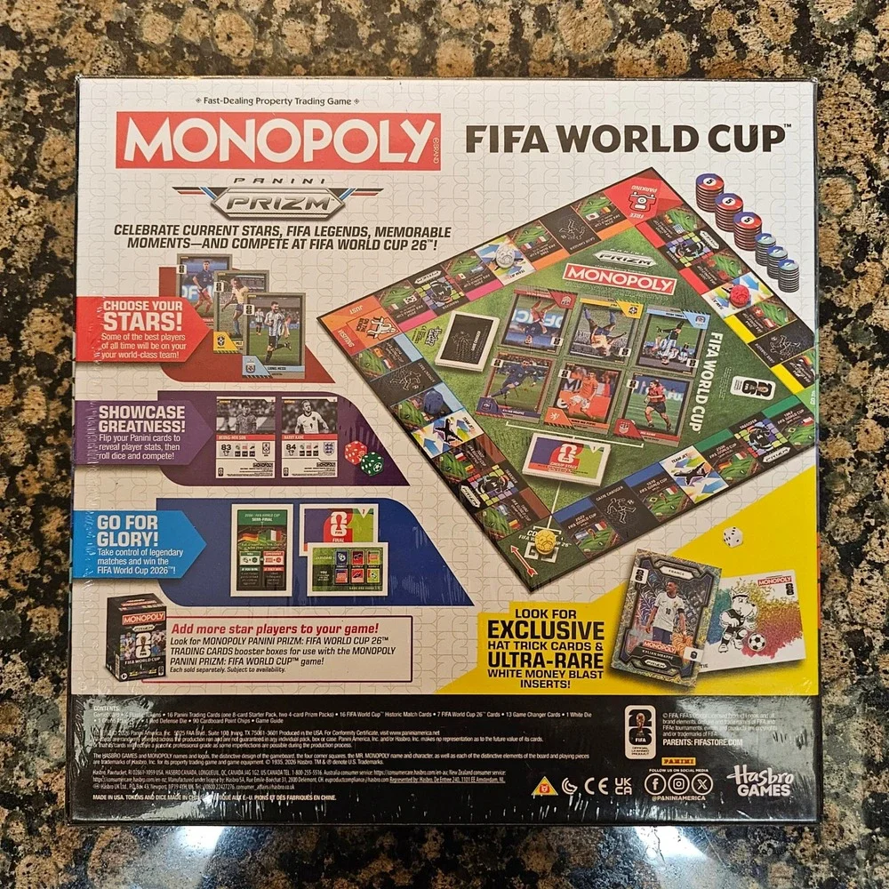 2026 Monopoly Panini Prizm FIFA World Cup Soccer Board Game 2 Sealed Packs Cards